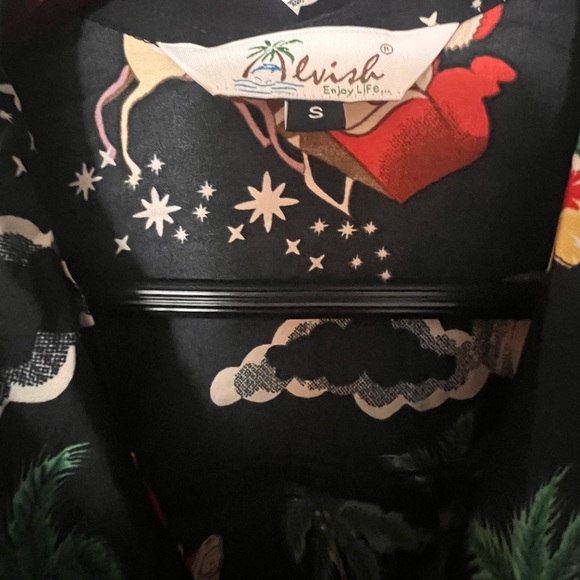 Tropical Christmas Print Santa Hawaiian Button Front Short Sleeve Shirt M - Picture 3 of 5